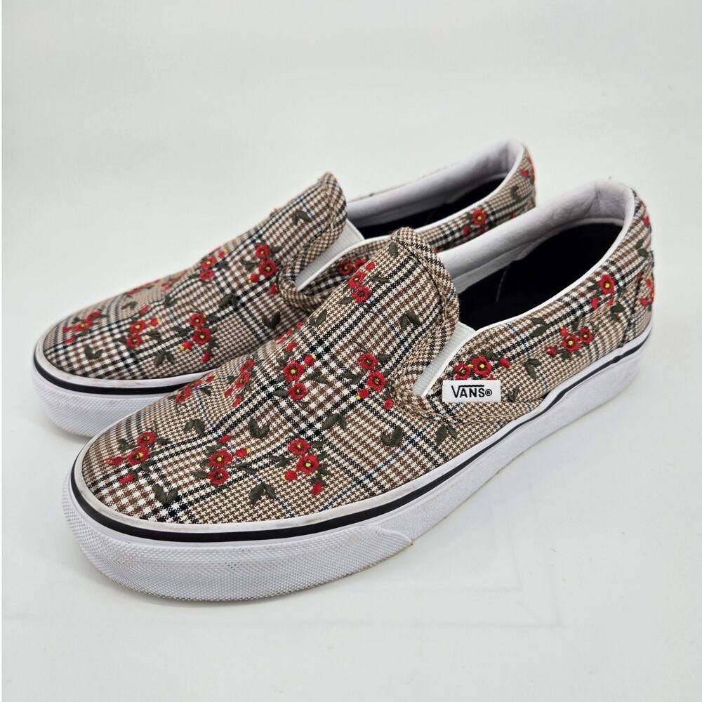 Vans Classic Glen Plaid Floral Canvas Slip On Shoes Sneakers Sz 6